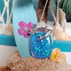 🆕🐸 Blue Opal & CZ Frog Pendant